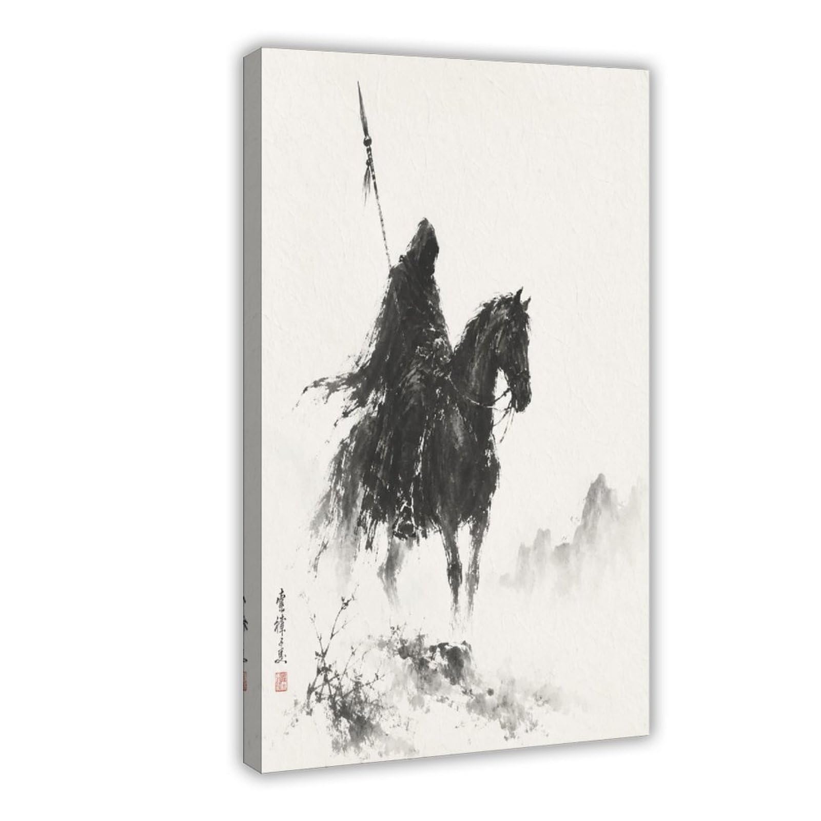 W7c8u2x3 Frame-Style-20 Horseman Ink Silhouette Canvas Wall Art, Gongbi Painting Dorm Decor