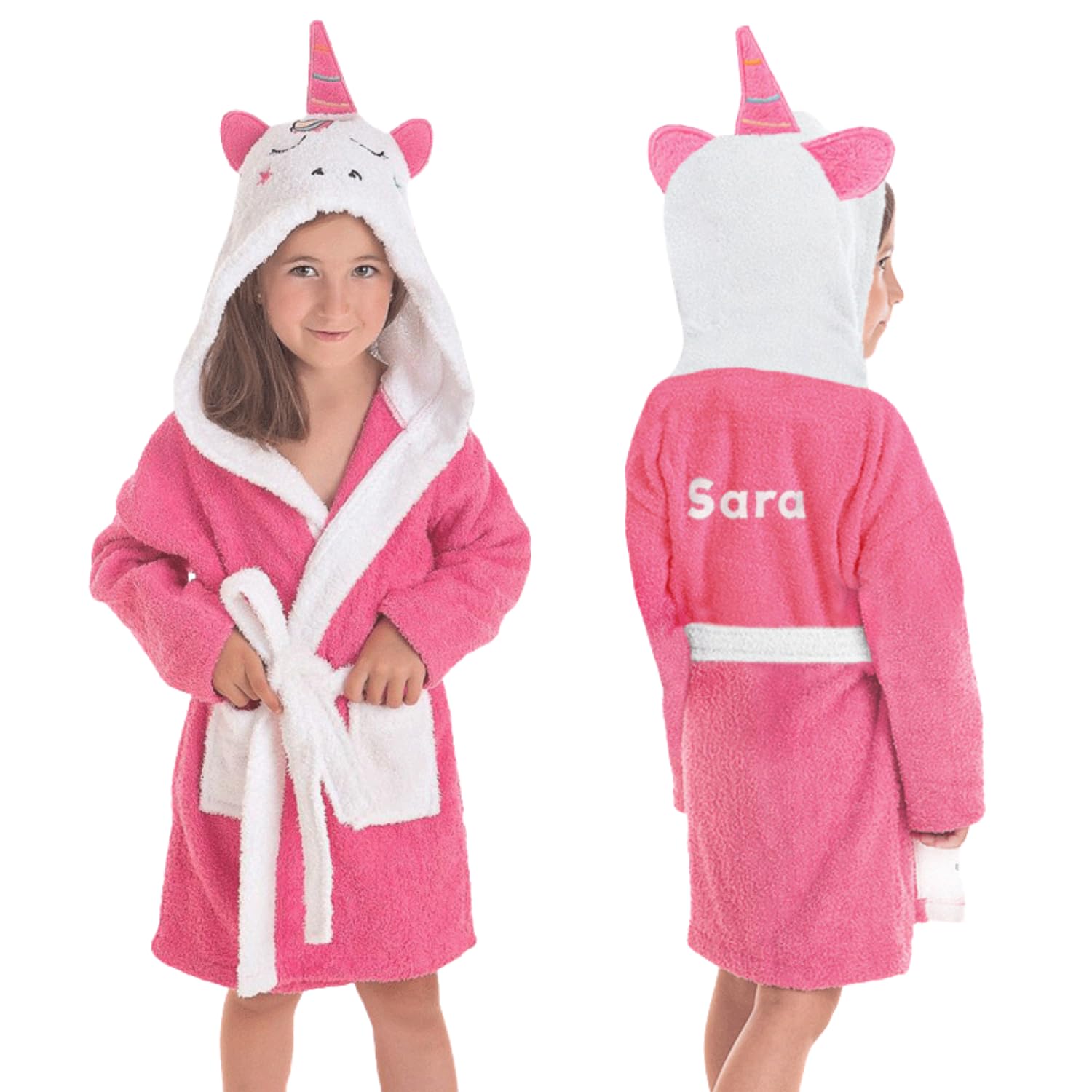 Accappatoio per bambini personalizzato con nome - 100% cotone con cappuccio - vestaglia da bagno per bambini e ragazze, regalo originale per compleanno, piscina e spiaggia. REGALI TPMAS