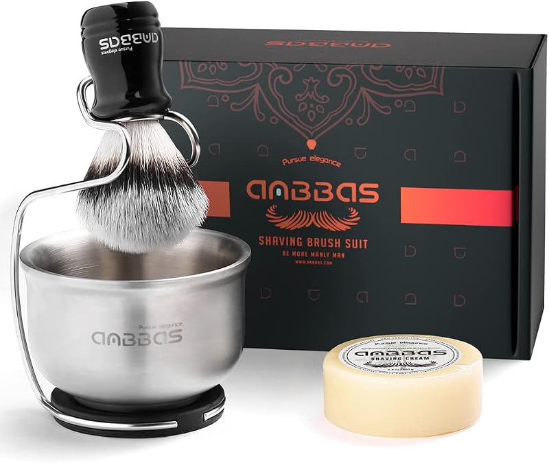 Anbbas Conjunto 4 em 1 para Barbear com Pincel, Suporte, Tigela e Sabonete