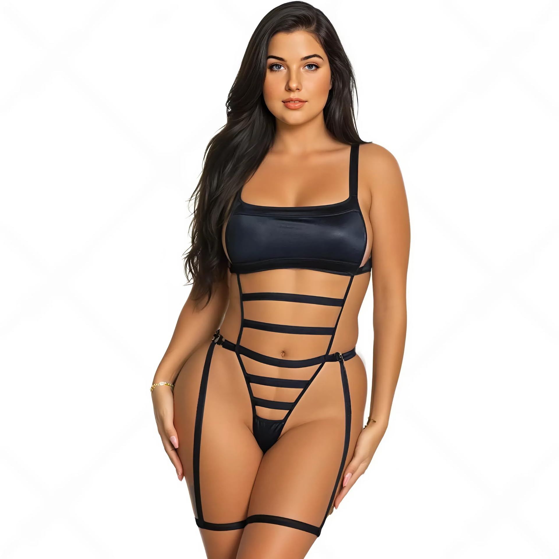 Seductive Strappy Bodysuit Lingerie Set for Women ? Black & Red Exclusive-image-40