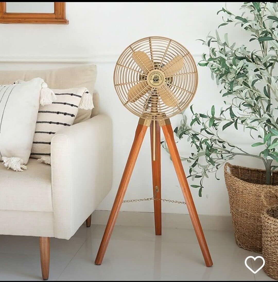 Vintage Style Brass Antique Tripod Fan With Stand Nautical Floor Fan Home Decora