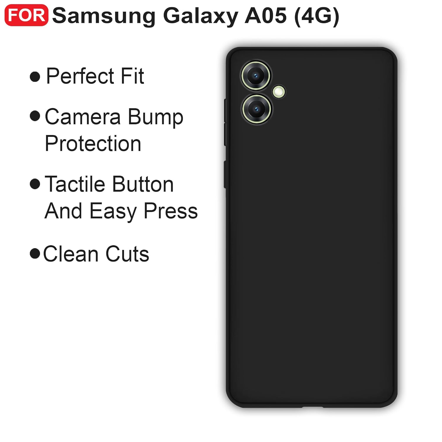 CEDO Samsung Galaxy A05 / F05 / M05 (4G) Back Cover | Camera Bump Protection & Inner Velvet Fabric Lining | Ultra Slim Matte Soft Rubberised Case Cover (Black) 11 61h F2AO1 L. SL1500