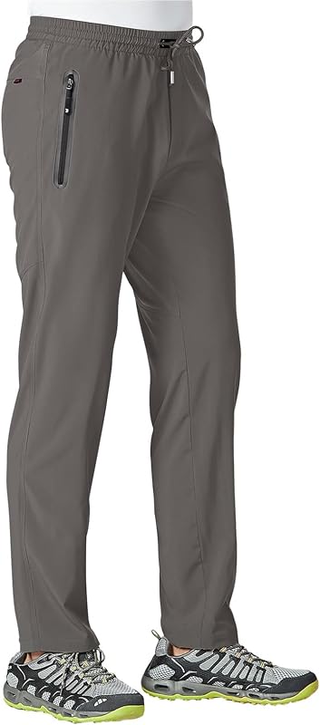 TBMPOY Pantalones ligeros de senderismo para hombre, pantalones deportivos atléticos para deportes al aire libre, cintura elástica, pantalones deportivos resistentes al agua, 2 bolsillos