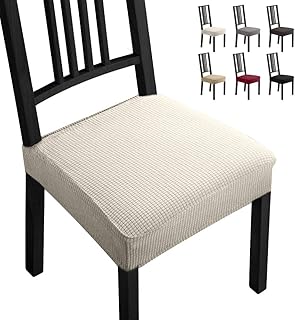 Fundas para sillas Pack de 6 Fundas sillas Comedor Fundas elásticas, Fundas de Asiento para Silla,Diseño Jacquard Cubiertas de la sillas,Extraíbles y Lavables-Decor Restaurante (Paquete de 6,Beige)-B