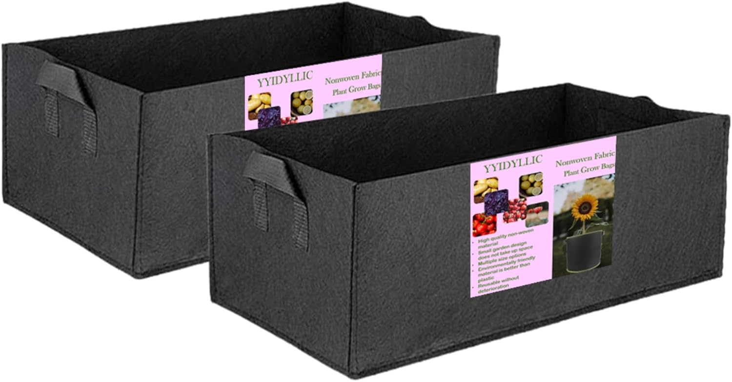 AA004-5 2-Pack Plant Grow Bag with Handles，Non-Woven Fabric Raised Garden Bed Long Breathable Planting Container Potato Tomato Planter Pots for Vegetables, 19.6”×11.8”×7.8”