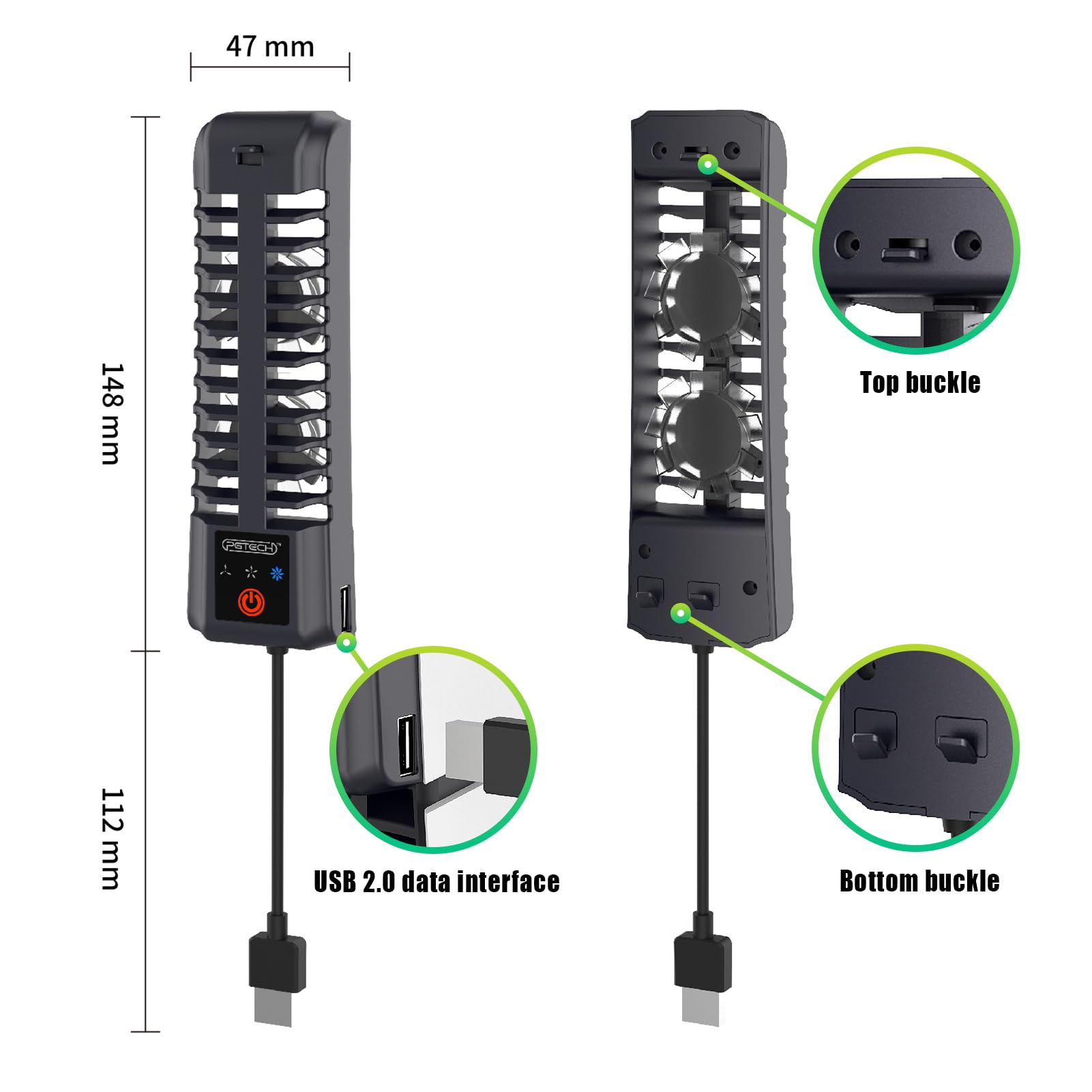 Ventilador PS5 Slim, Ventilador Silencioso Ajustable, Refrigeración PS5 Slim con Luz RGB y Puerto USB, Ventilador Eficiente para PS5 Slim Disc y Edición Digital