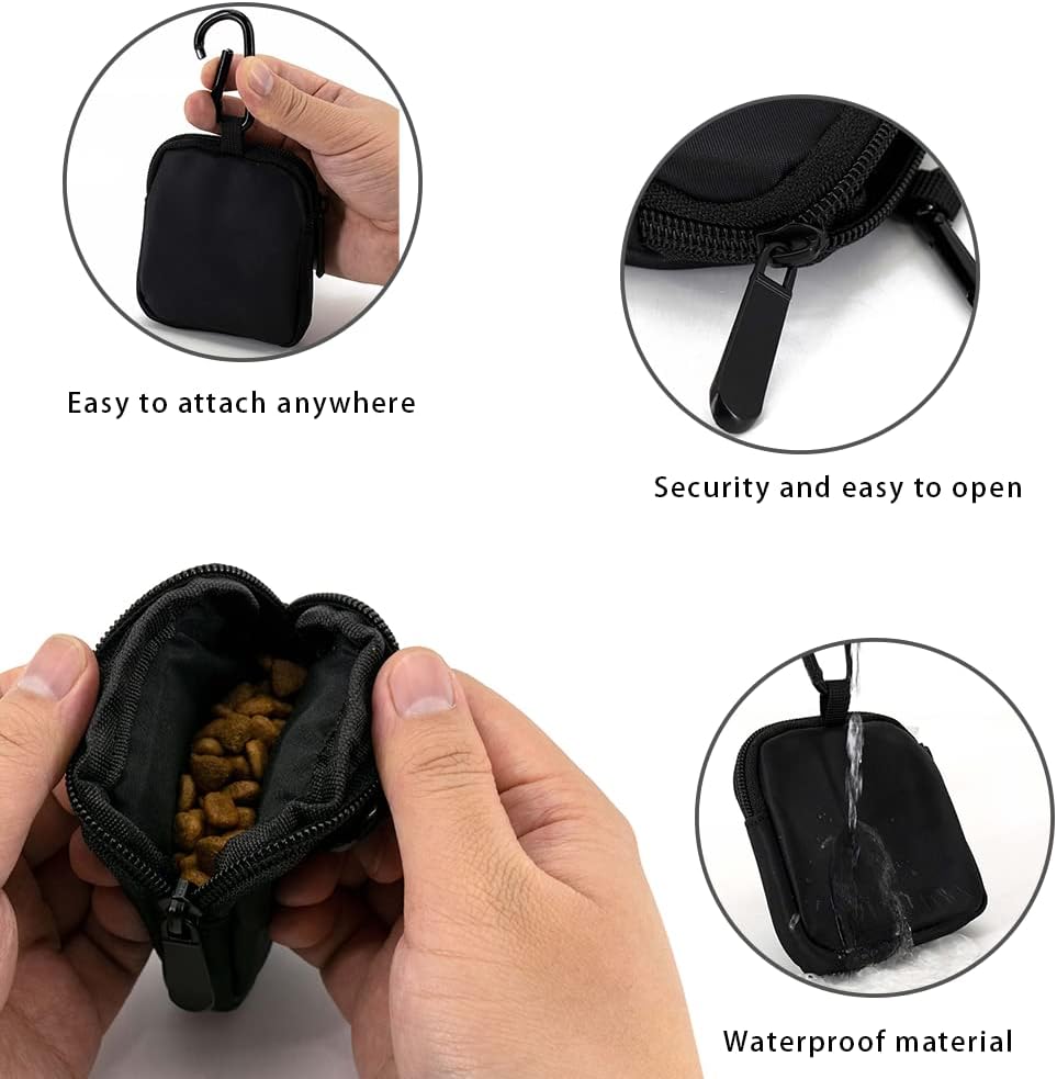 Dog Treat Pouch 2 PCS, Waterproof Small Dog Treat Bag for Leash, Hands Free Dog Walking Bag with Carabiner, Dog Poop Bag Holder for Pet Puppy Travel or Outdoor Use, Zipper Closure to Avoid Spilling - Image 6