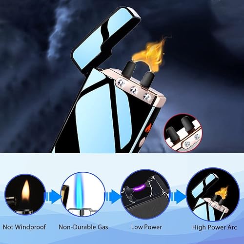 Miniatura 8 de GADATOP Encendedor de plasma de arco de llama, encendedor eléctrico, encendedor eléctrico recargable por USB, resistente al viento, impermeable, con