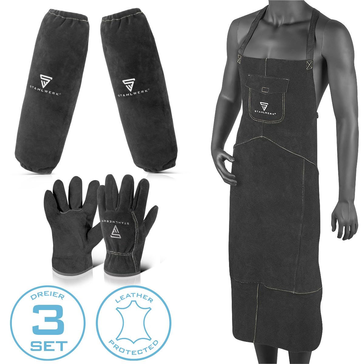 STAHLWERK Schweißerschutzkleidung-Set mit Schweißerschürze und Handschuhen