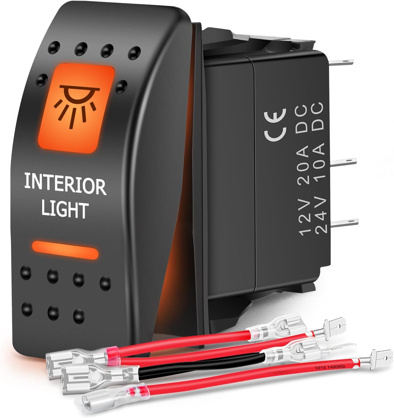 UTV Interior Light Rocker Switch On Off 5 PIN SPST LED Bar Toggle Switches w/Orange Backlit 12V 24V Compatible for Polaris RZR Can-Am ATVs UTVs Cars Trucks RVs