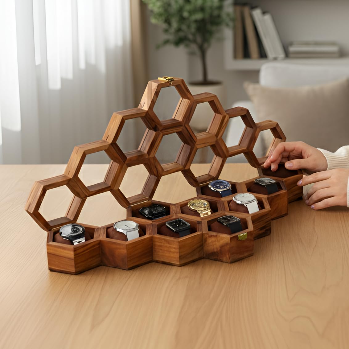 Caja de reloj de madera vintage para relojes, caja de almacenamiento y organizador, caja de joyería para mujer (10 ranuras)