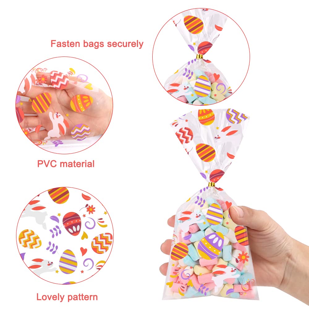 50 Oster-Geschenktüten Aus Zellophan – 4 Designs, Mit Bändern, 27,9x13,5 Cm