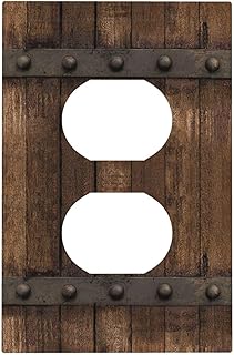Rustic Farmhouse Brown Wood Barn Door Duplex Outlet Cover Country Single Wall Plate Decorative Electrical Receptacle Covers Faceplate for Kitchen Bedroom Bathroom Accessories 5" x 3"