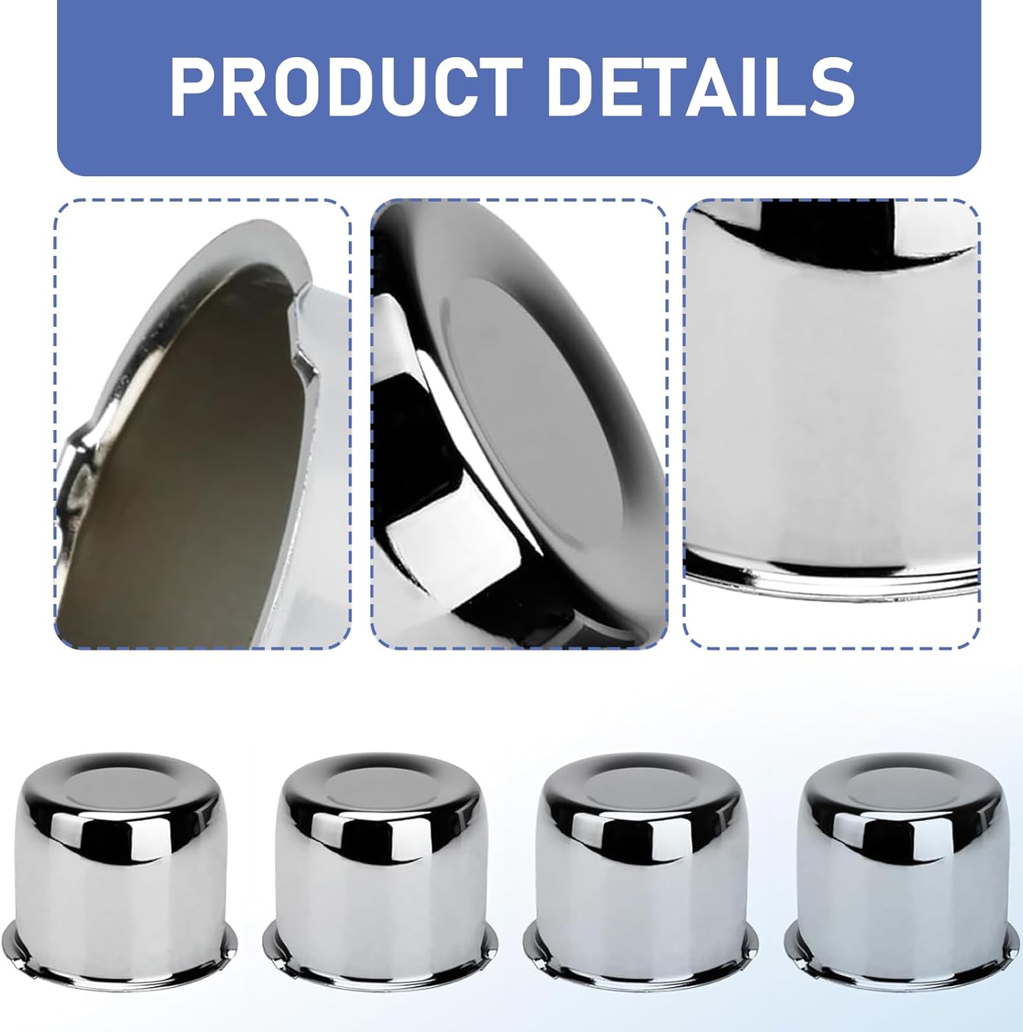 4PCS Trailer Wheel Center Caps, 3.19 Inch Chrome Plated Carbon Steel Wheel Rims Hub Caps, Push Through Center Bore Hub Dust Cap, Universal for Trailer Truck RV SUV