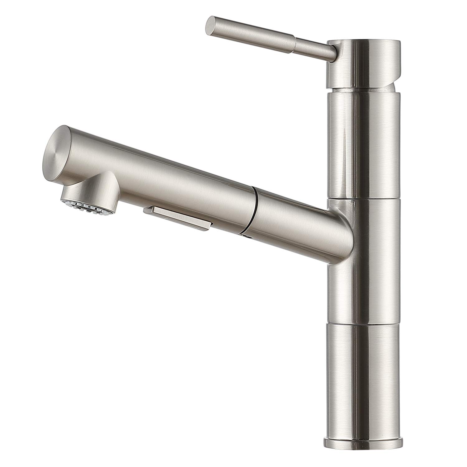 Friho Modern Best Commercial Stainless Steel Single Lever Single Handle Pull Out Sprayer Prep Kitchen Sink Faucets, Brushed Nickel Finished