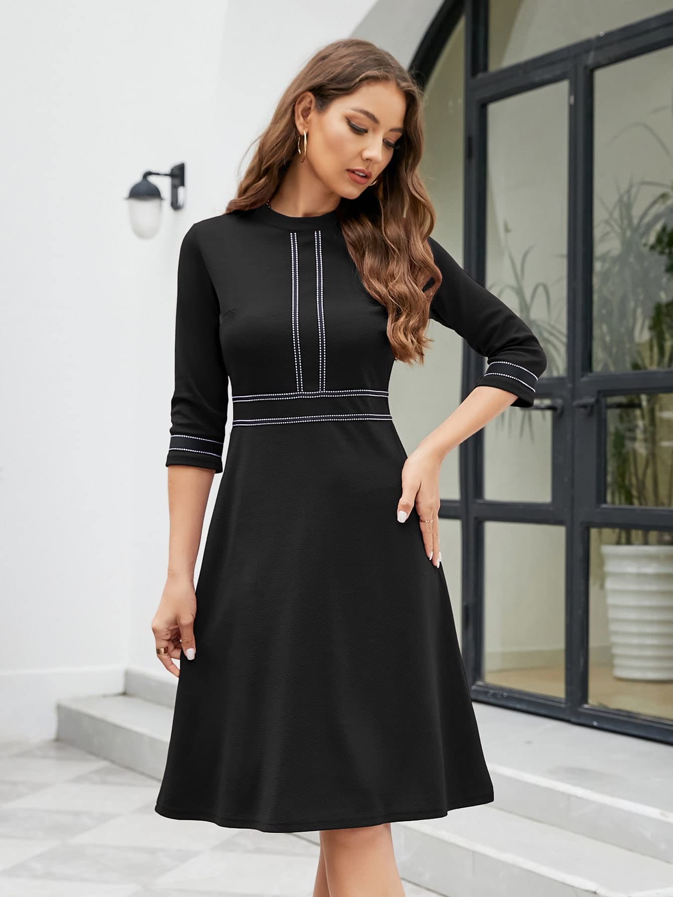 navy blue dress for baby girl 2022 Women Elegant Black Dress Half High Collar High Waist A-Line Dresses  Slim Fit Midi Dress Office Lady Female Solid Vestidos