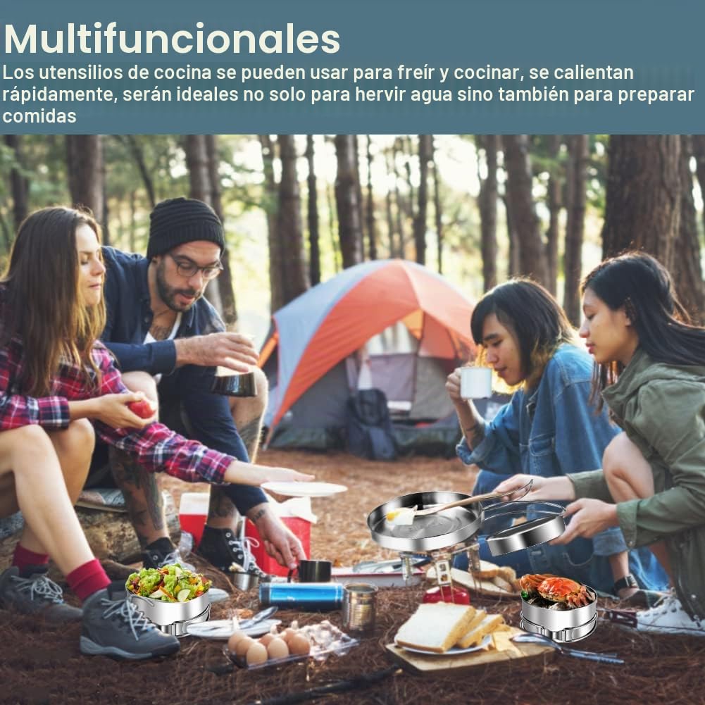 QINERSAW Juego de Utensilios de Aocina para Campar Acero Inoxidable Utensilios Cocina Camping para Acampar Excursión Escalada Senderismo (4 Pcs)