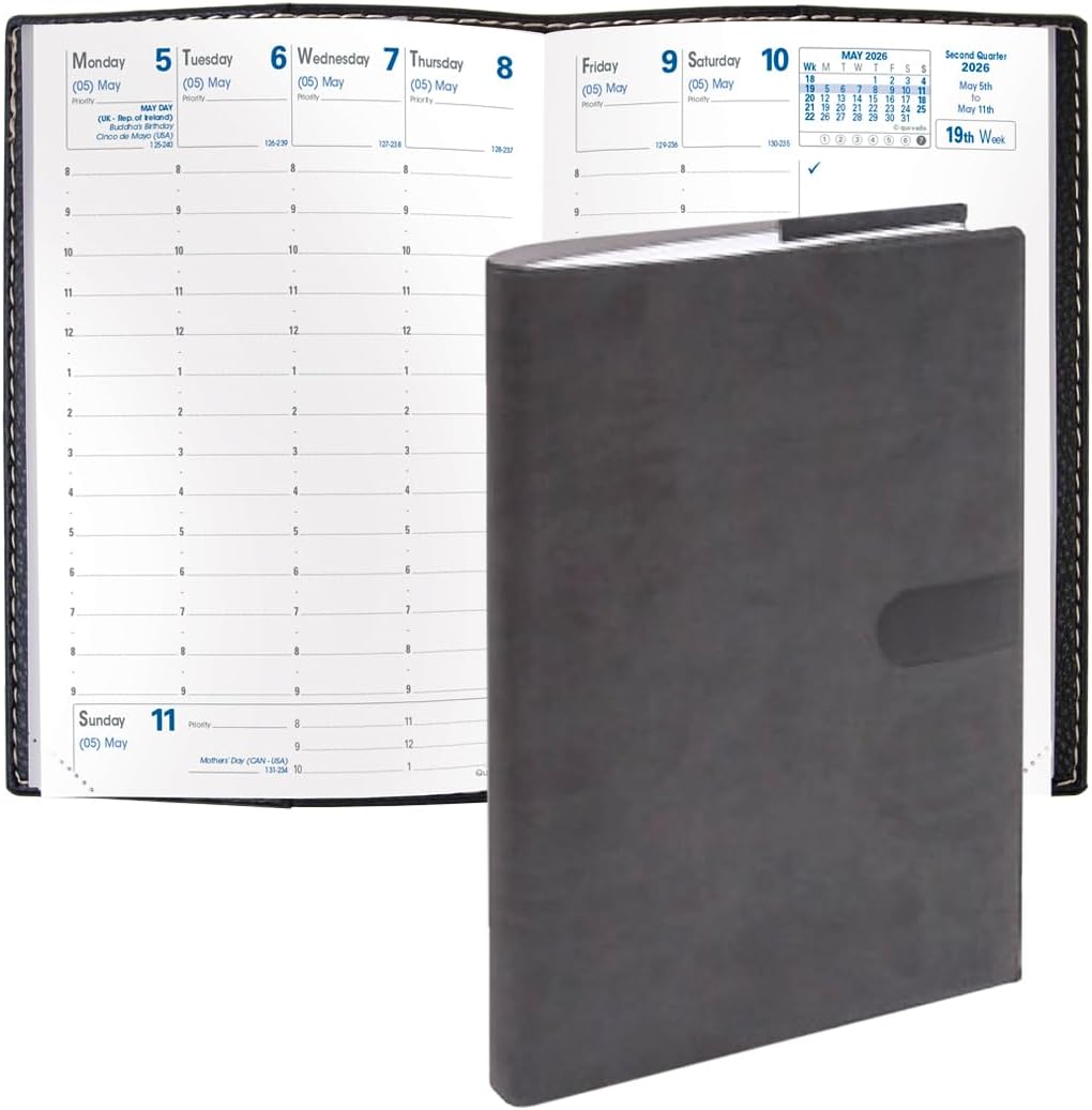 2026 Business - Weekly Planner - 12 Months, Jan. to Dec. - 4" x 6" - Smooth Faux Suede Texas Charcoal Black Cover- Time Management Appointment Organizer
