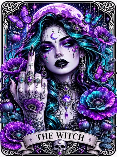 Image of MBNTJHT Gothic Diamond Art Kits for Adults,Witch Tarot Diamond Painting Kit for Adult Beginners,5D DIY Full Drill Round Rhinestone Gem Art Crafts Painting Kit for Home Wall Decor 12X16 Inch.