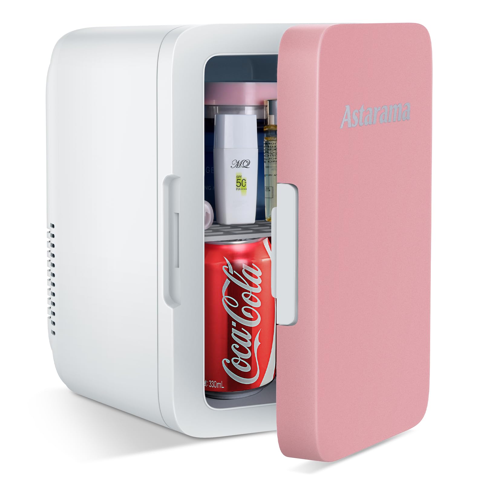 Astarama Nevera Pequeña,6 Litros/8 Latas, 220V AC/12V DC, Enfriador y Calentador Termoeléctrico, Mini Nevera Compatible Coche y Caravanas.Mini Frigorifico Para Bebidas, Cosméticos. (Rosa)