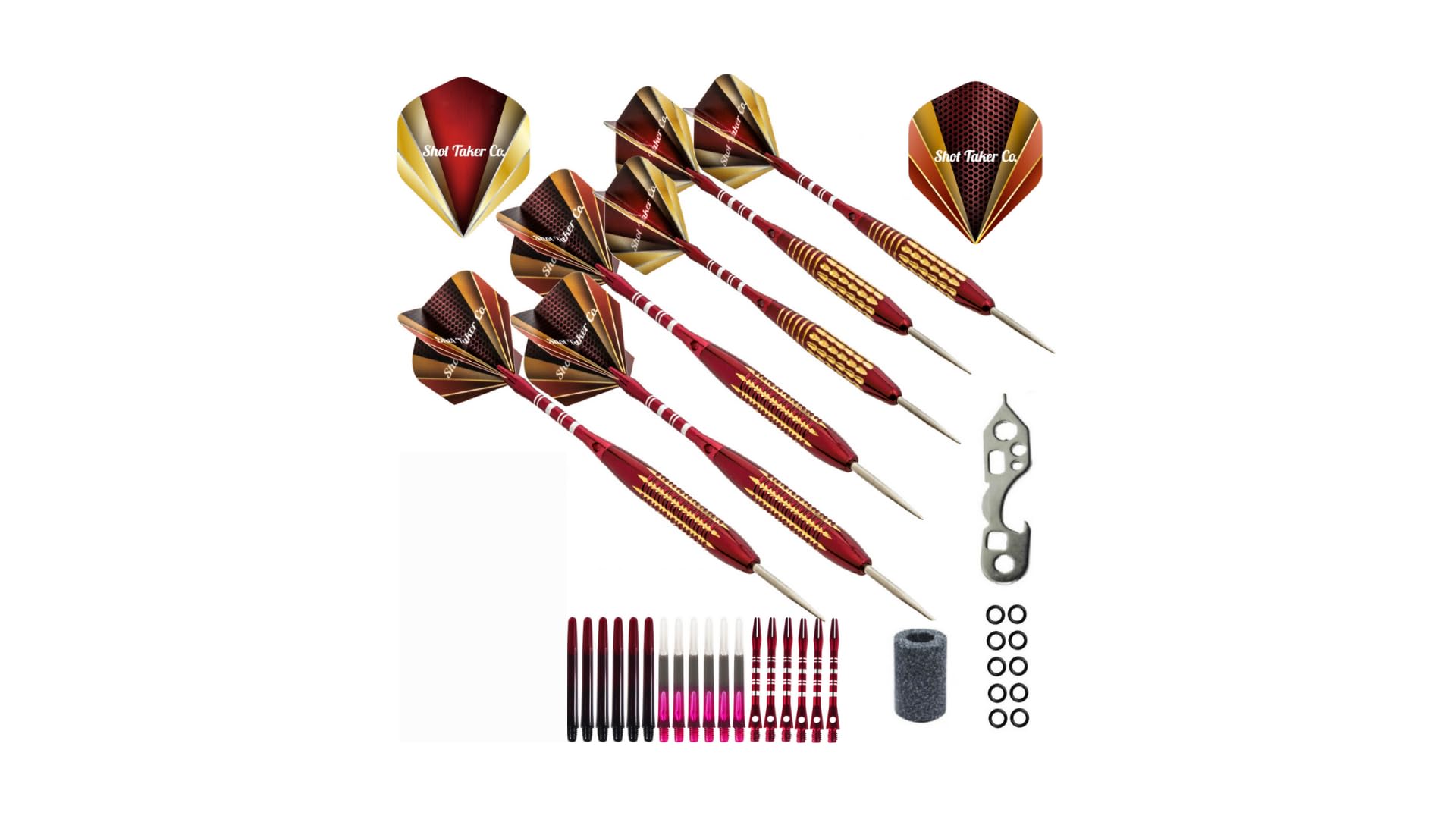6pc Steel Tip Darts Set - Professional Darts for Dartboard - Includes Barrels + Plastic/Aluminum Shafts + O'Rings + Flights + Sharpener + Wrench
