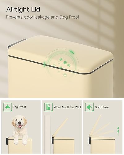 Miniatura 4 de Nunsino Cubo de basura pequeño para baño con 40 bolsas de basura, cubo de basura de acero inoxidable de 2.6 galones con tapa de cierre suave,