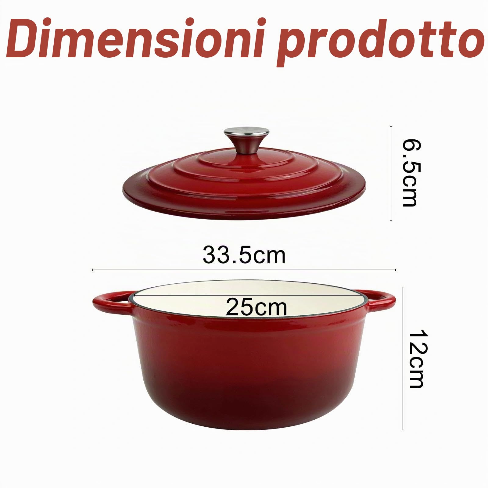Chiluxendo 25 cm Pentola in Ghisa, Casseruola con Coperchio, Casseruola Smaltata per Adatta a Tutti i Piani Cottura, Cocotte in Ghisa per Stufato e Arrosti Lenti(Rossa)