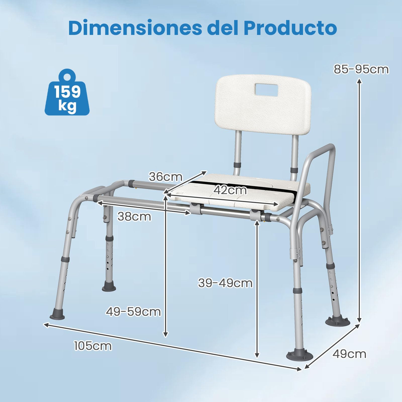 GOPLUS Silla de Baño con Función Deslizante, Altura Ajustable, Asiento Ancho con Tapa Abatible, 4 Pies con Ventosas Antideslizantes, Silla de Ducha para Ancianos, Pacientes, Discapacitados