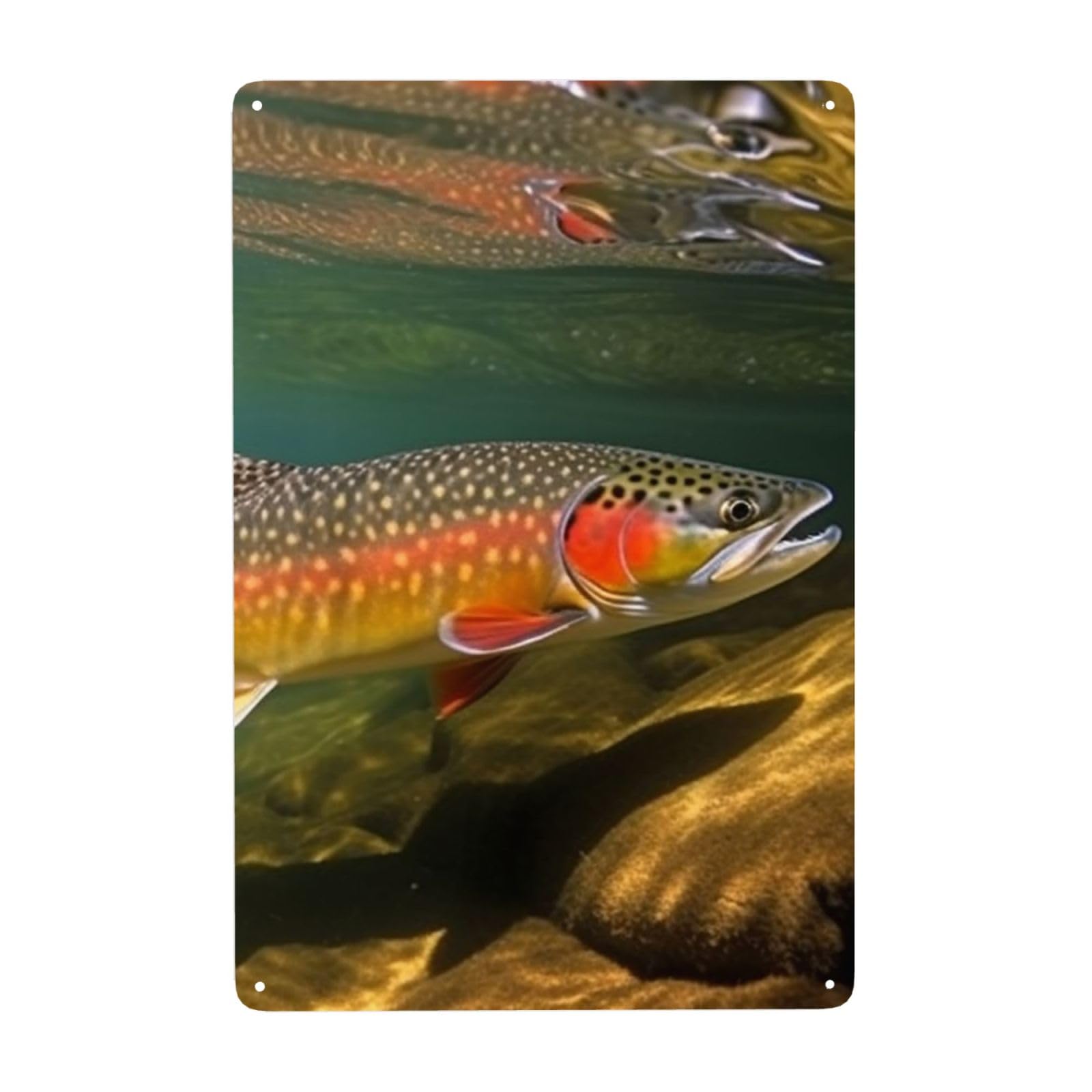 Fodpand White Vintage Tin Signs Metal Retro Wall Art Decor - Wall Hanging Decorative Plaque 8X12 Inch, Brook Trout Fly Fishing Metal Signs For Home Yoga Cafes, Funny Metal Poster For Gifts