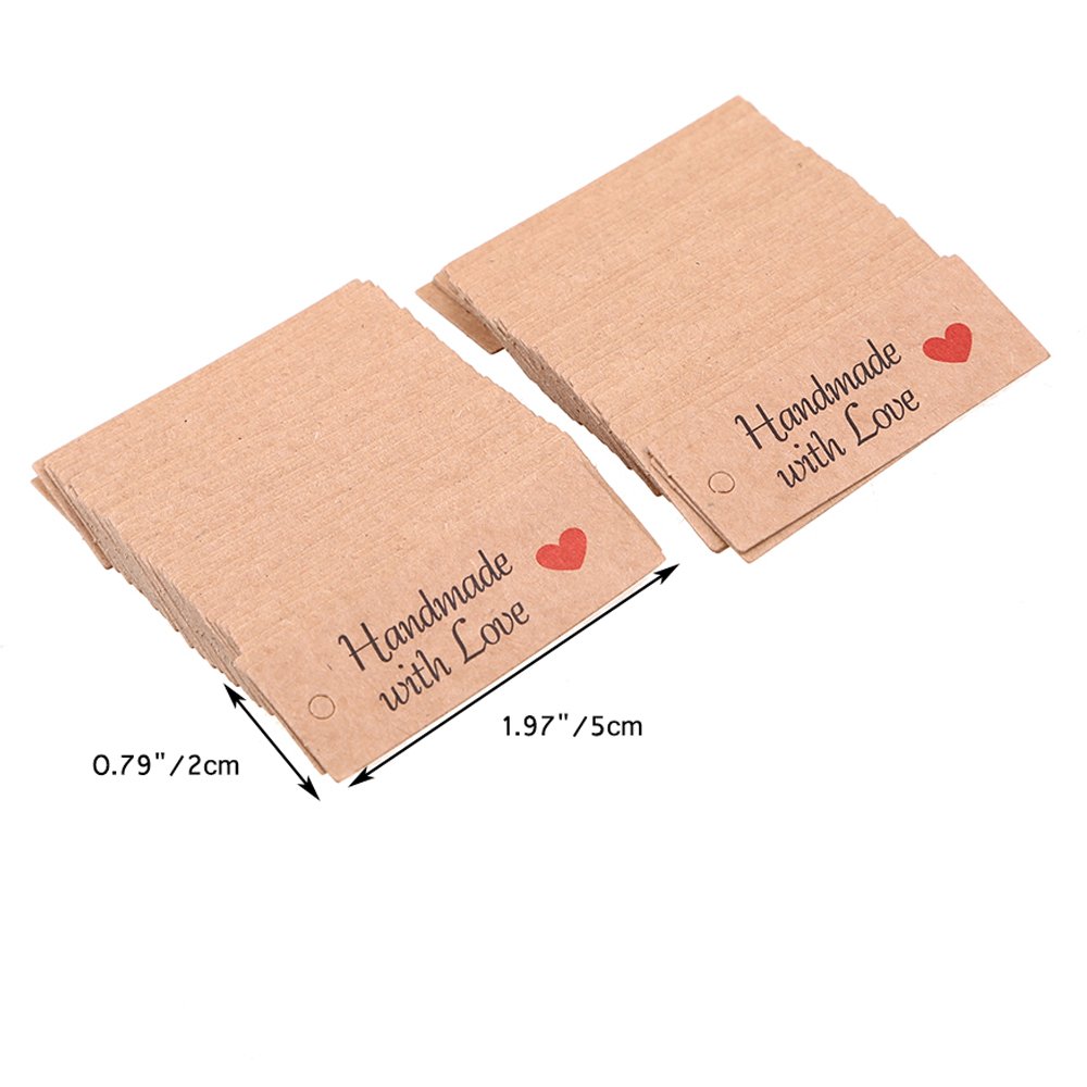 200 Etichette Per Bomboniere In Carta Kraft - Con Scritta 'Handmade With Love', Spago Incluso, 5x2 Cm