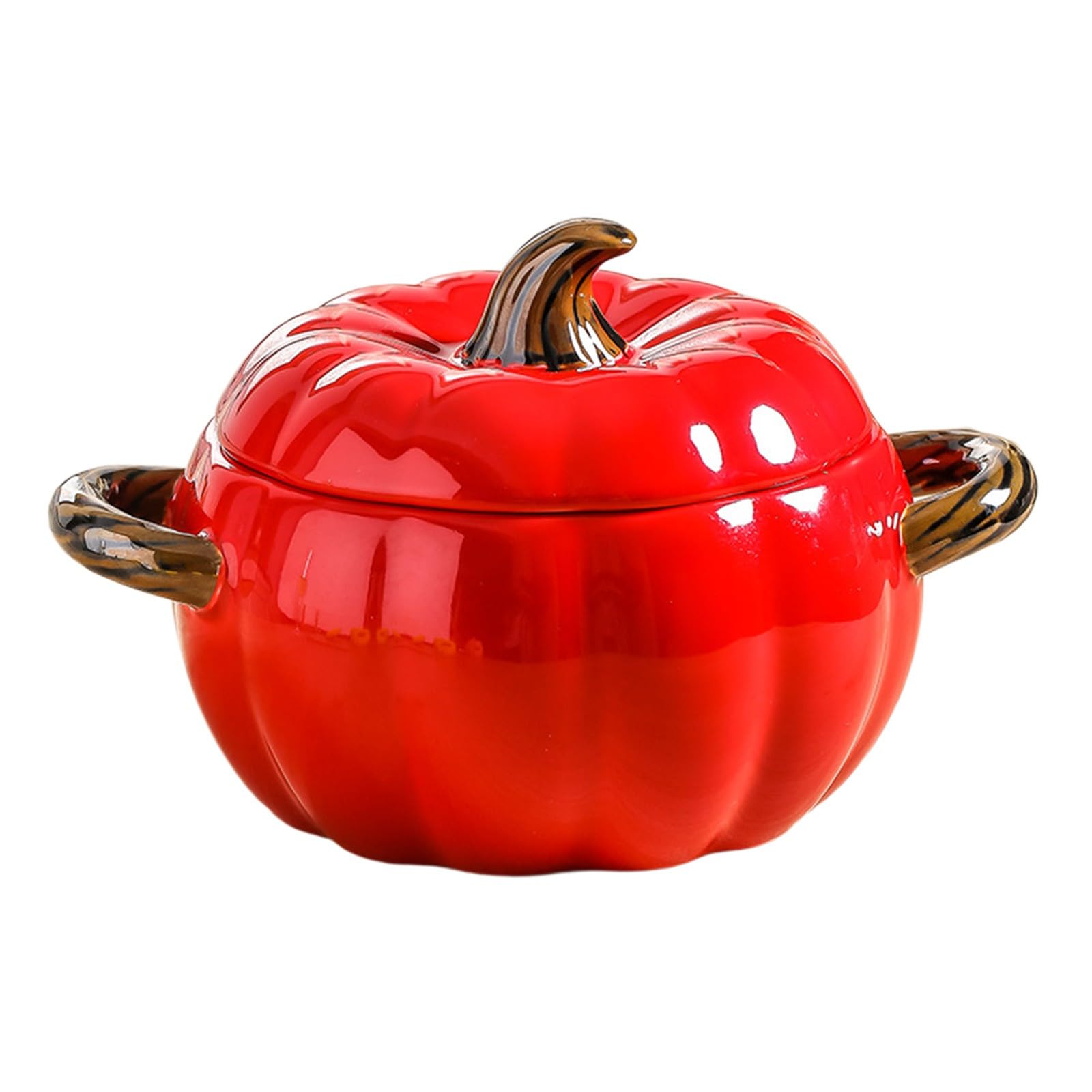 Casseruola in ceramica a forma di zucca, adorabile ciotola di zucca, antiaderente, con coperchio, utensili da cucina in porcellana, stoviglie di ringraziamento di Halloween (rosso)