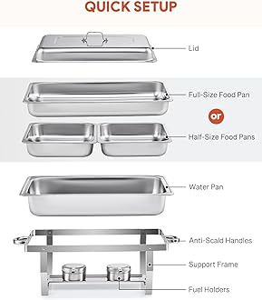 Wilprep Chafing Dish Stainless Steel Buffet Set Warming Container Food Warmer Heat Container Rechaud for Catering, Buffet and Party (Set of 2 2 x 1 + 4 x 1/2 GN Containers)