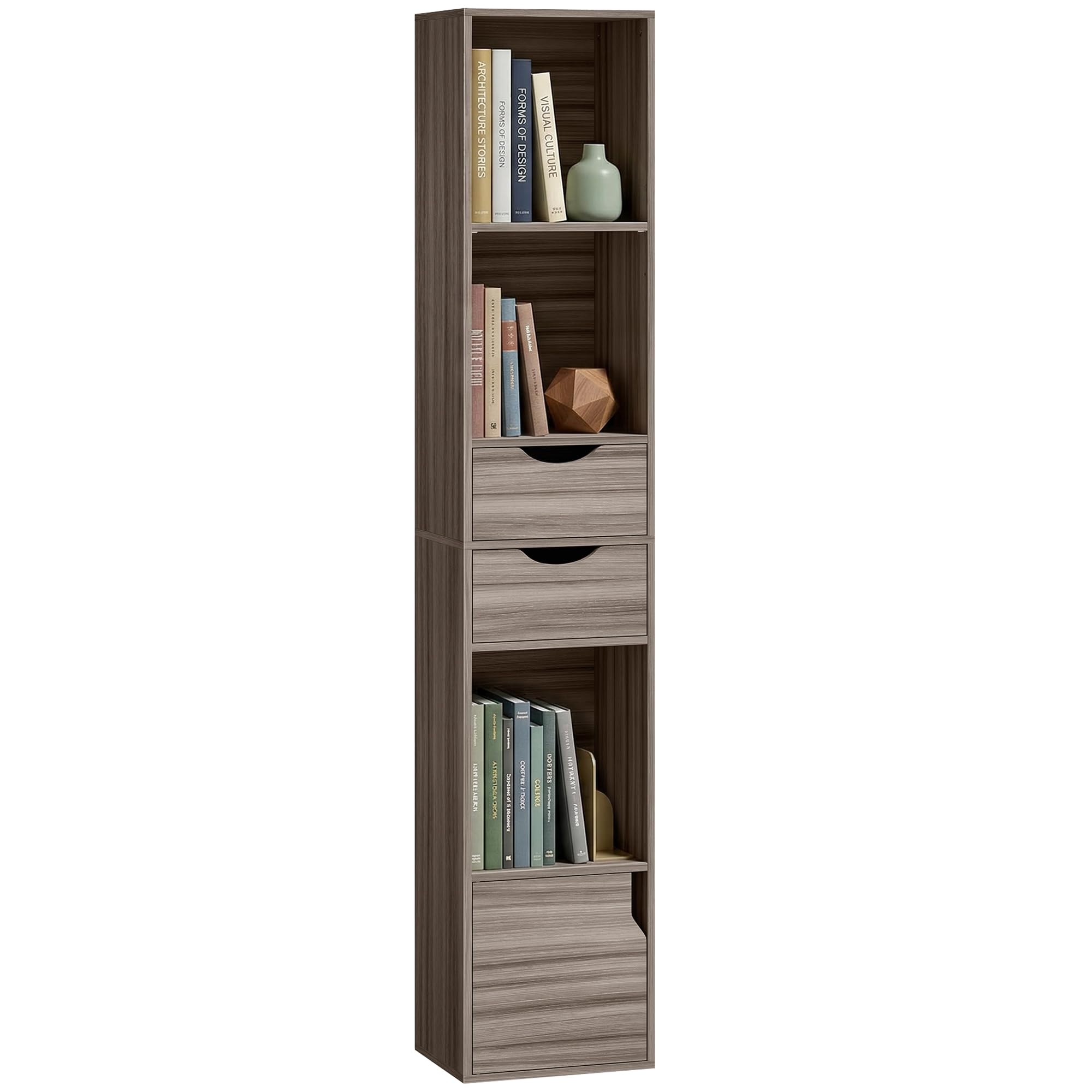 HOMCOM 158 cm Bookcase with Drawers, 3-Tier Bookshelf, Grey