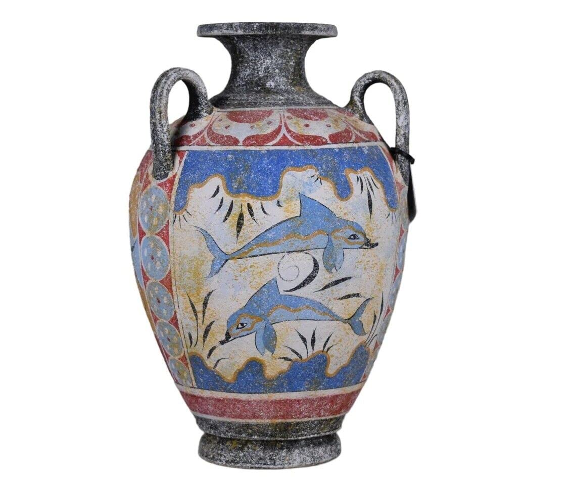 Three Handles Hydria Water Jar Minoan Vase Pottery Painting Dolphin Ancient