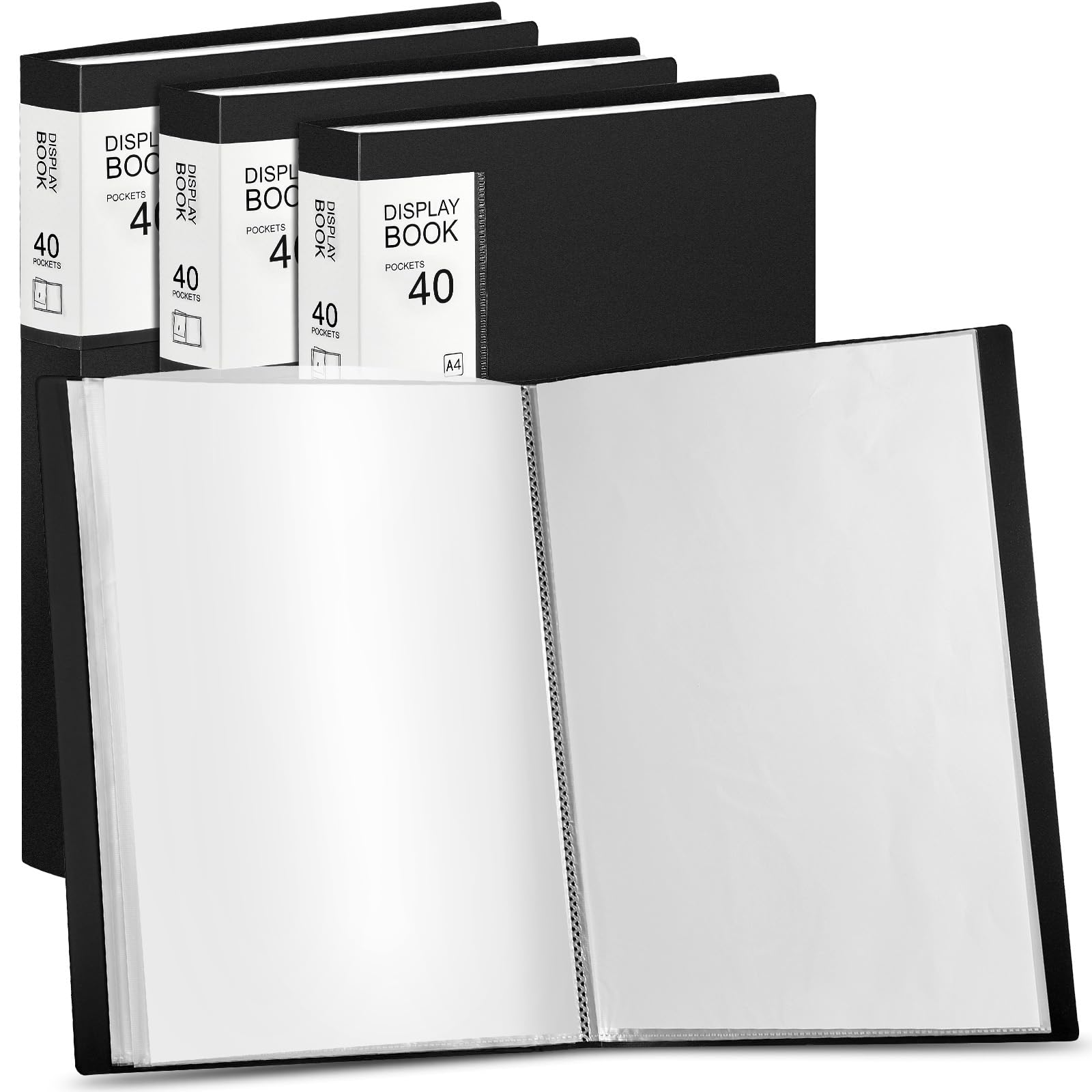 Marspark 4 Pcs Binder with Plastic Sleeves Large 8.5" x 11" Display Presentation Book 40 Pocket 80 Pages Art Portfolio Folder Clear Sheet Protector