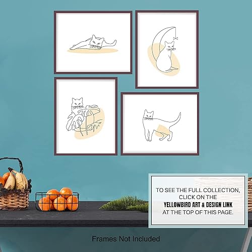 Miniatura 7 de Mid-Century Modern Wall Art - Cat Wall Decor - Cat Lover Gifts for Women - Abstract Minimalist Collage Posters - Aesthetic Line Art Room Decor -