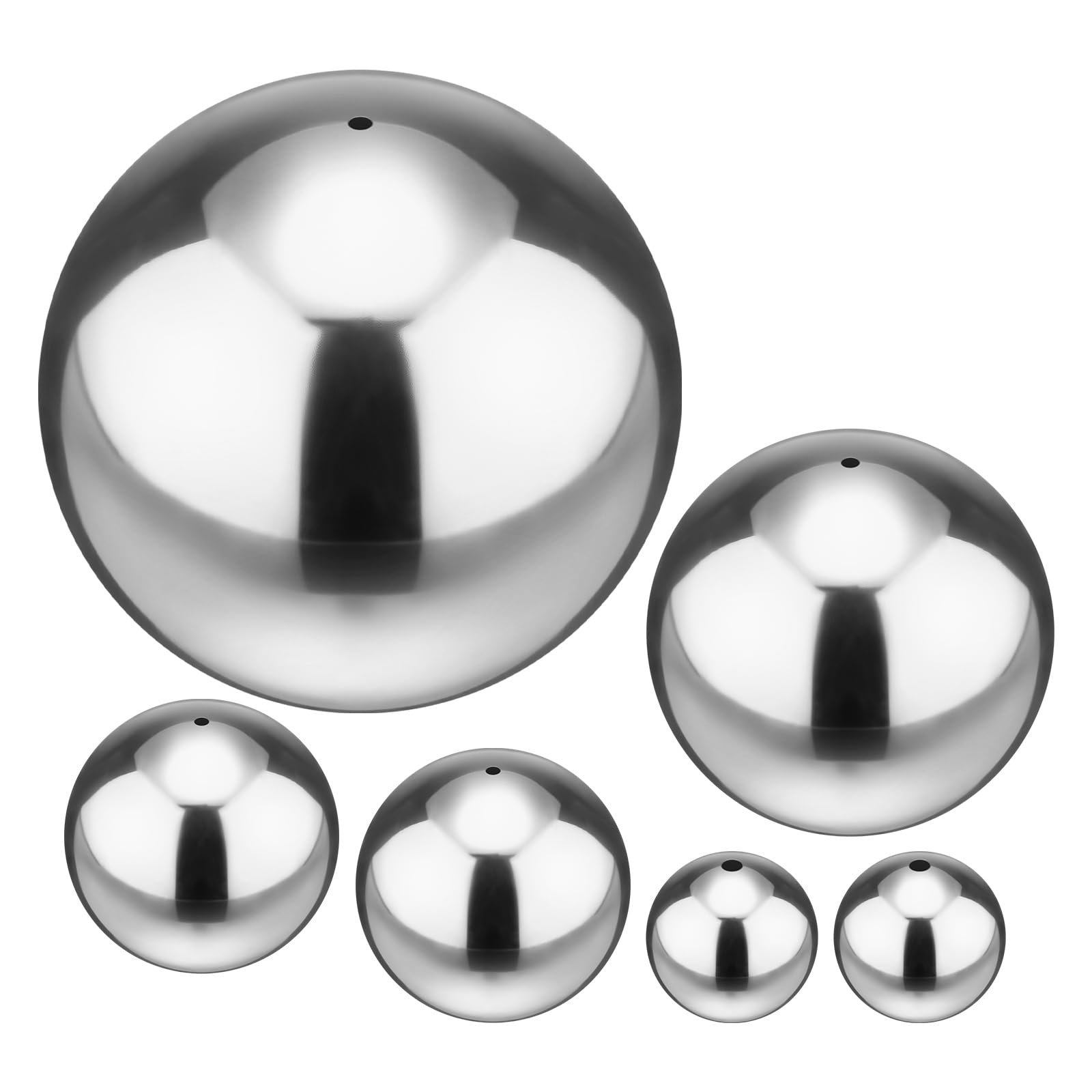 M METERXITY 6-Pack Garden Gazing Globes Ball 5 Inch,3 Inch,2 Inch,1 Inch 201 Stainless Steel Hollow Mirror Reflective Floating Ball for Garden/Pond/Home/Yard Outdoor Decoration [Silver]