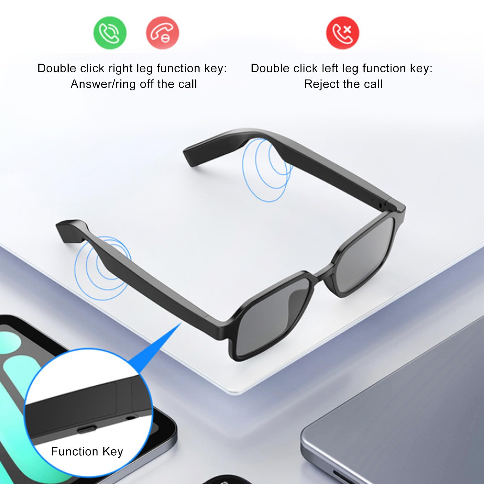 XUMIUZIY Smart Glasses for Men & Woman, Bluetooth Audio Wireless Sunglasses, Air Conduction, Open Ear Wireless Headphones, for Music, Call, Gaming, Meeting