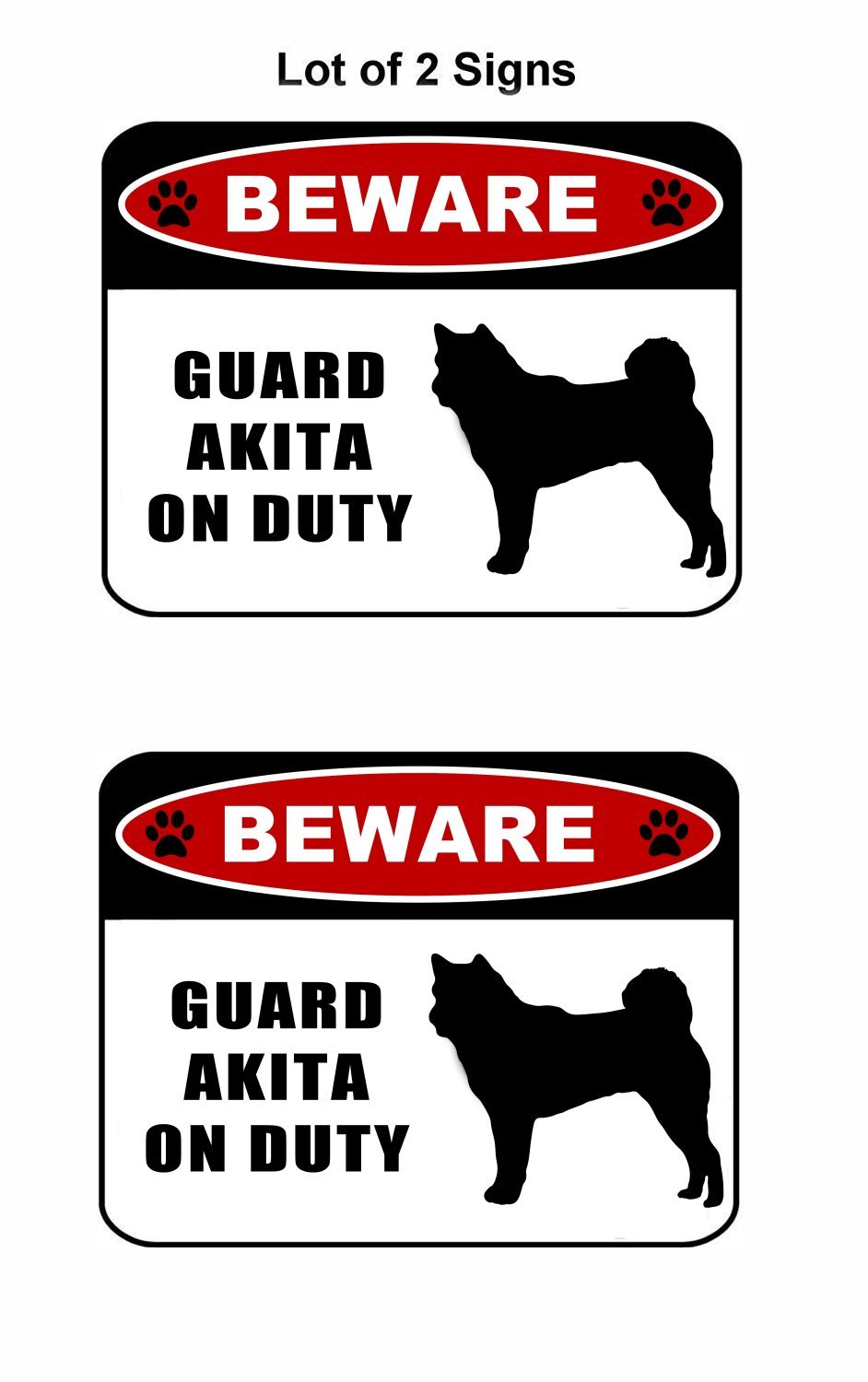 PCSCP 2 Count Beware Guard Akita (Silhouette) on Duty 11.5 inch x 9 inch Laminated Dog Sign