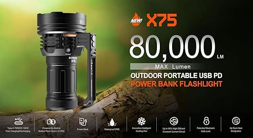 Miniatura 3 de ACEBEAM Combo X75 X-75 XHP70.2 6500K Linterna recargable PD más brillante - 80,000 lúmenes -3,773.0 ft de tiro - Actualización de X70, con llavero