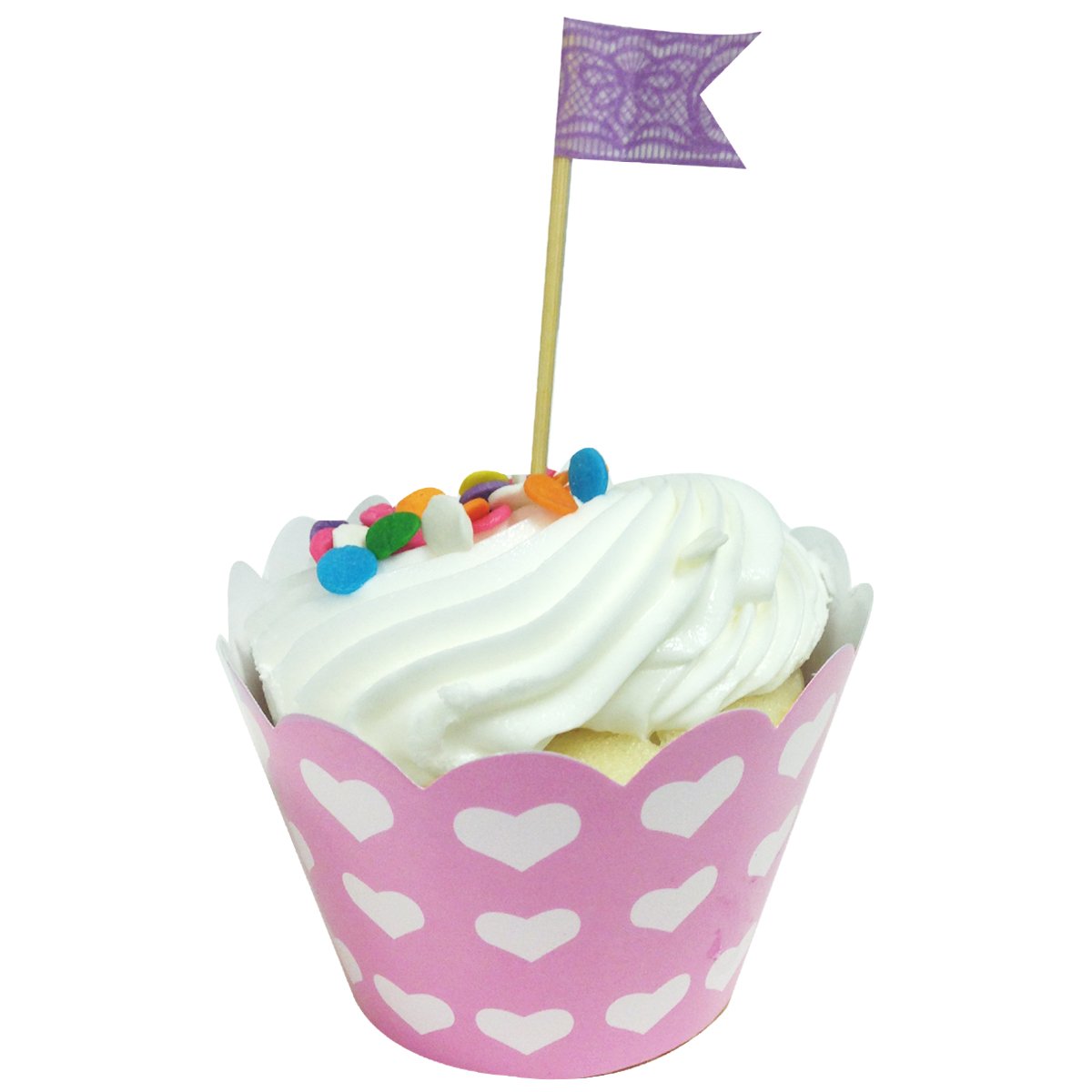Wrapables - Set di 20 decorazioni per cupcake a forma di cuore, colore: Rosa