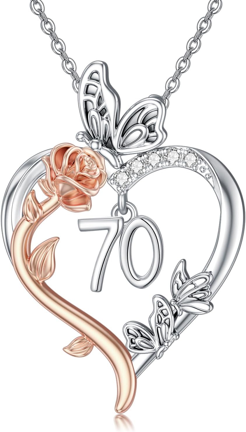 TOUPOP Gifts for Her Rose Heart Necklace 925 Sterling Silver Heart Butterfly Pendant Sweet Year Old Jewelry Anniversary Valentines Day Birthday Gifts Women Girlfriend Wife Mom Grandma