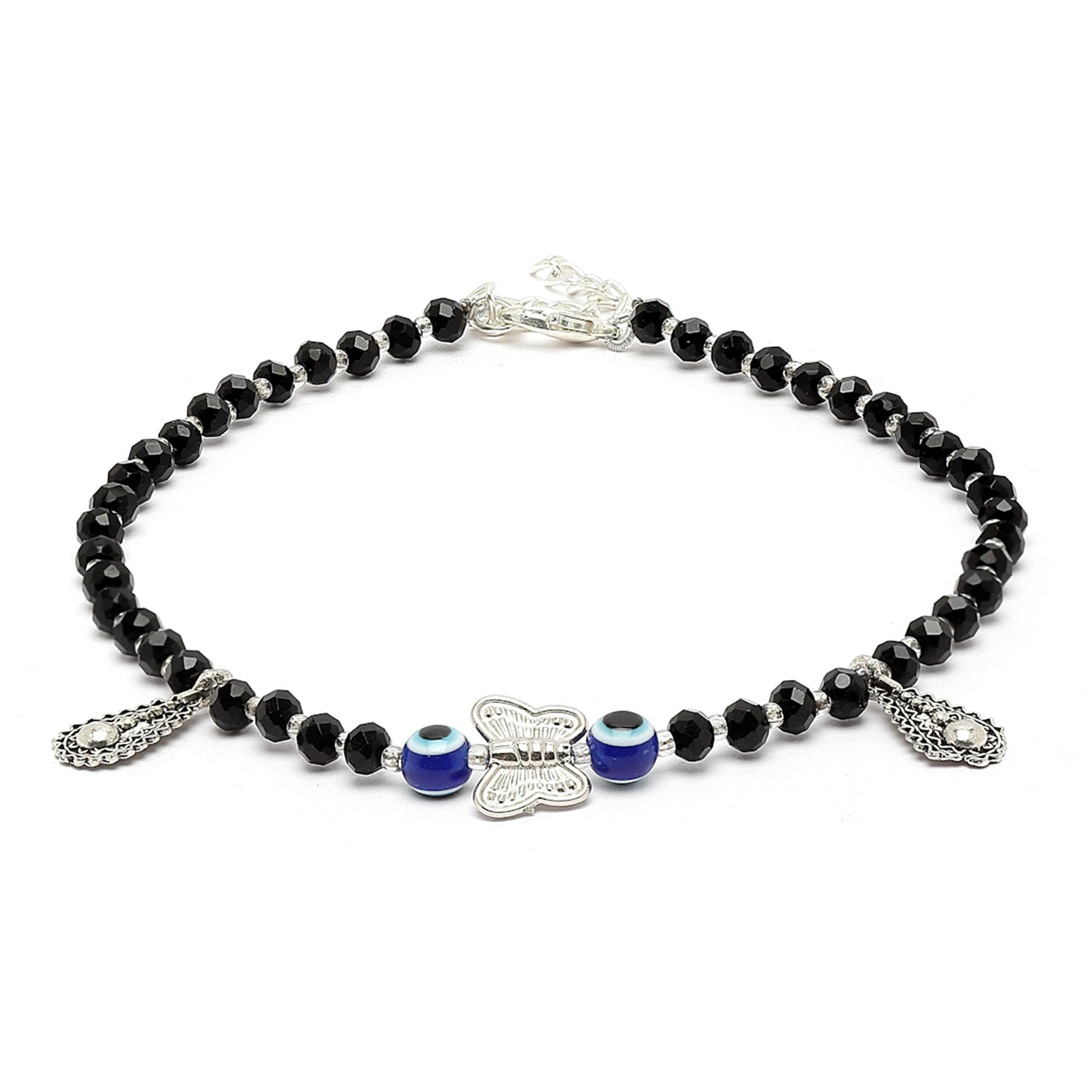 ZENEME 1 Oxidised Silver-Plated Butterfly Shaped Black & Blue Artificial Stones Beaded Evil Eye Anklets For Girls and Women (Design 1) (B0CGLPMX4H) Amazon Price History, Amazon Price Tracker