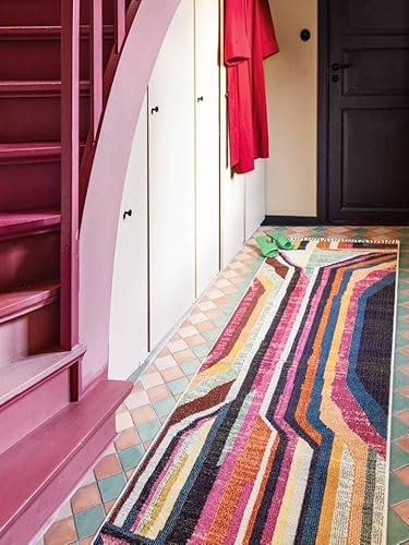 Rugvista Markiz, Vloerkleden, Laagpolig, 80 x 250 cm, Langwerpig, Modern Tapijt, Polypropyleen, OEKO-TEX Standard 100 kwaliteit, Hal, Slaapkamer, Keuken, Woonkamer, Eetkamer, Kantoor, Veelkleurig/roze