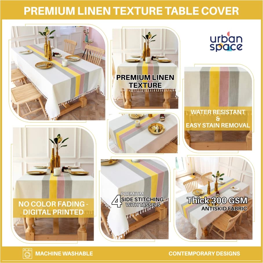 Image of Urban Space Sicilia Table Linen Collection - Premium Water & Stain Resistant Dining Table Cover for 6 Seater, Anti Skid Table Cloth for Center Table, 1 Piece (London Yellow, 52 inch x 92 inch)