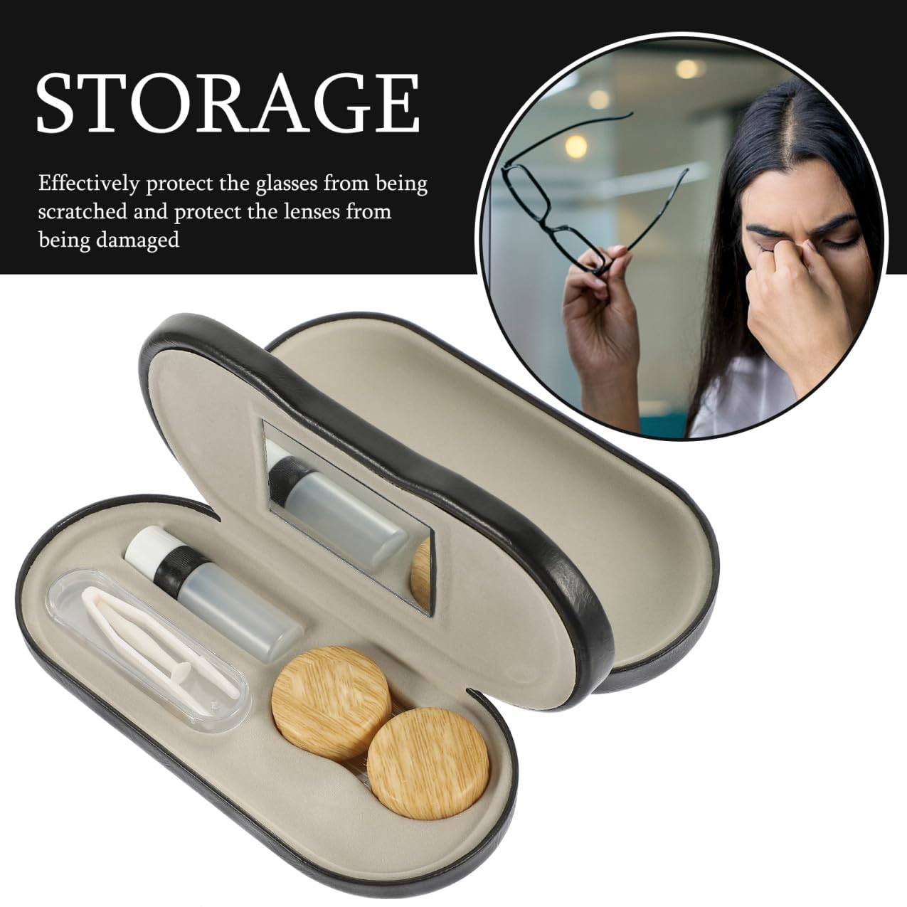 Custodia per Proteggere gli Occhiali da Graffi Occhiali Doppio Uso in Metallo e Pelle Pu Organizer Multiuso Design a Doppio Strato per Uso Quotidiano e Viaggio