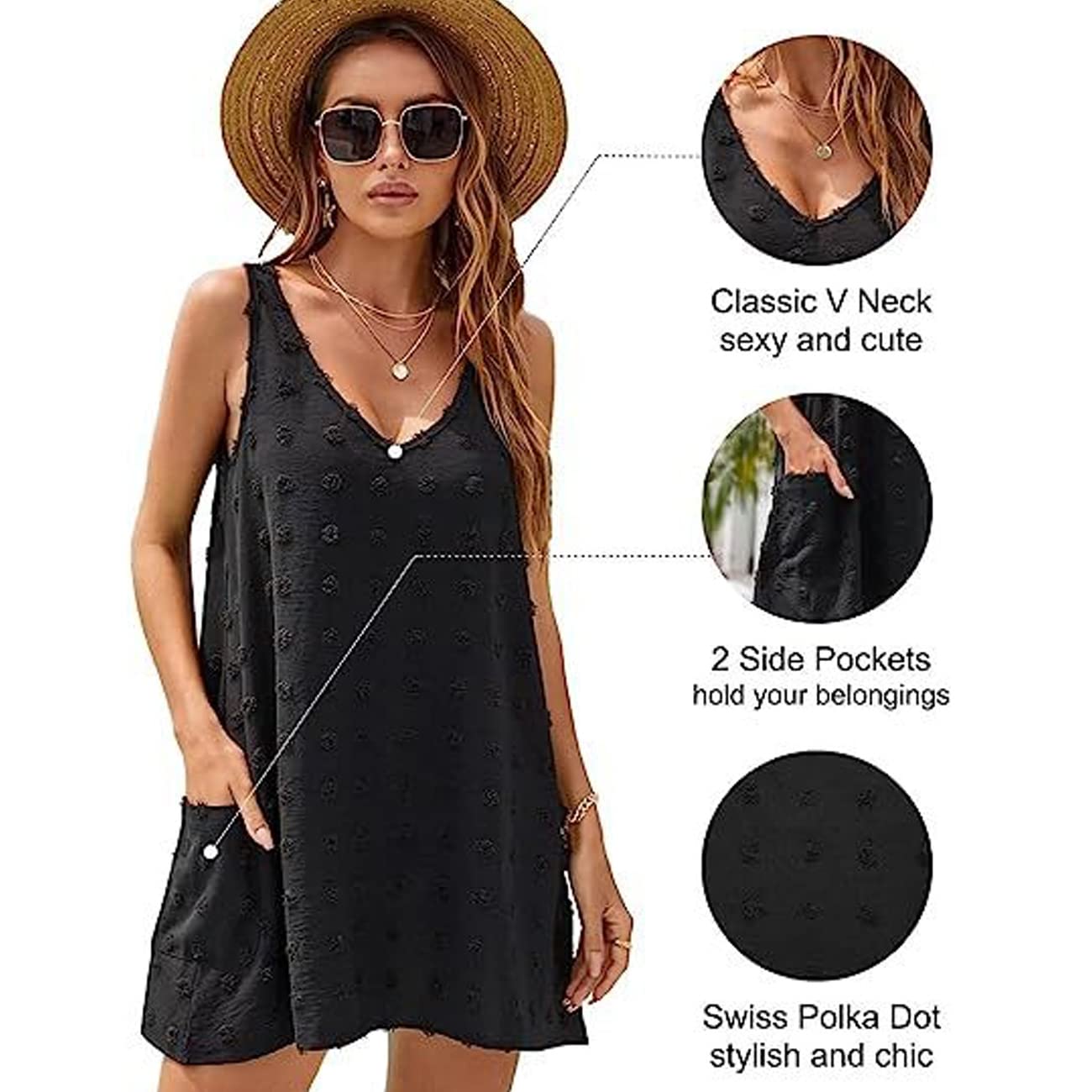 Vestiti Donna Scollo a V con Tasca Chiffon Copricostume Spiaggia da Mare Bikini Cover Up Tunica Costume da Bagno Estate Abito da Spiaggia Interi Beachwear Beach Dress