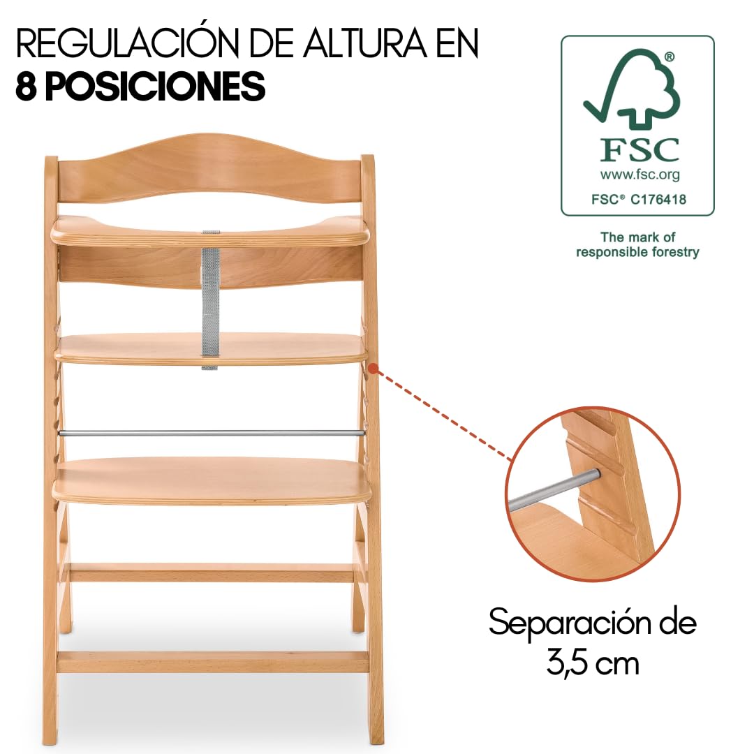 hauck Set de Silla de Madera para Niños Alpha Plus, Bandeja de Juego Play Tray, Juguete para la Trona y Cojín de 2 Piezas, Tronas de Bebe Evolutiva desde 6 Meses - Natural