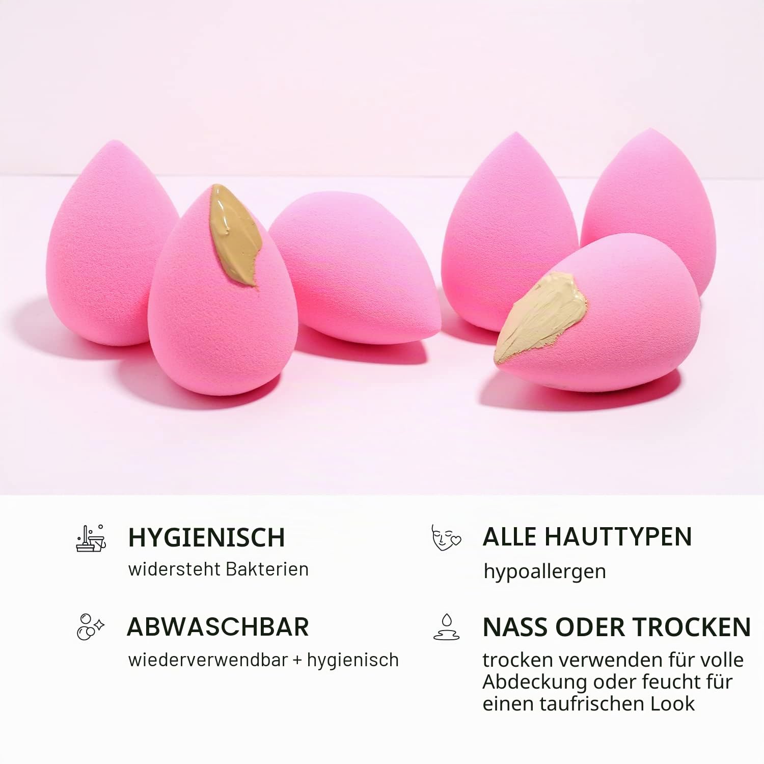 Miss A Aoa Collection Make-up Schwamm Set Makeup Blender Latexfrei und High Definition Set von 6 Makeup Blender für Puder, Creme und Flüssigkeit, Super Soft Wonder Blender Beauty Cosmetic Tool