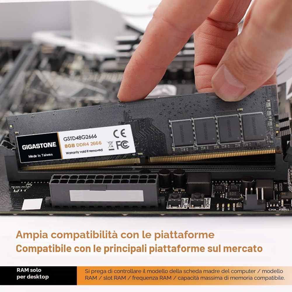 【DDR4 RAM】GIGASTONE 16GB Kit(2x8GB) DDR4 2666MHz (2400MHz or 2133MHz) PC4-21300 (PC4-19200/17000) CL19 1.2V UDIMM 288pin Unbuffered Non ECC Ideale PC Desktop alta prestazione Memoria Upgrade